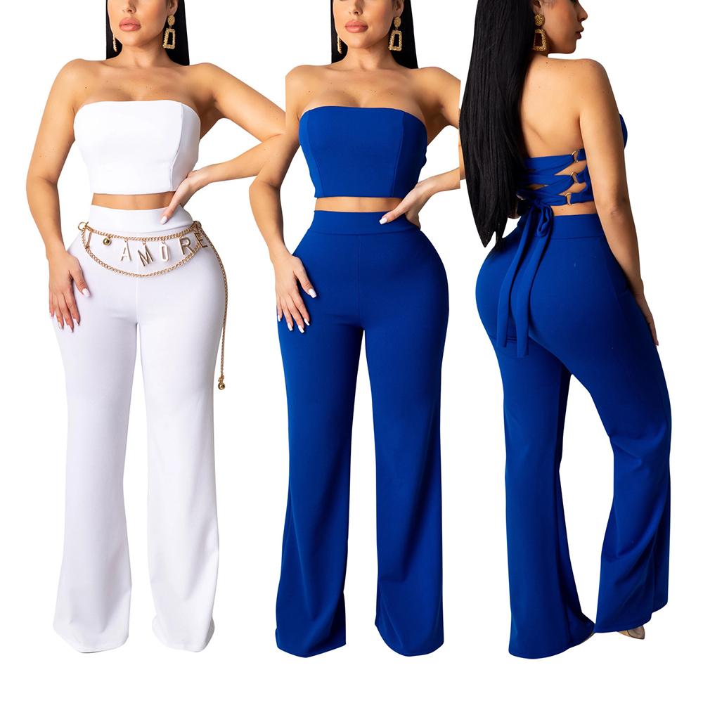 Completo Due Pezzi Donna – Top Corto e Pantaloni Lunghi – Stile Elegante e Casual